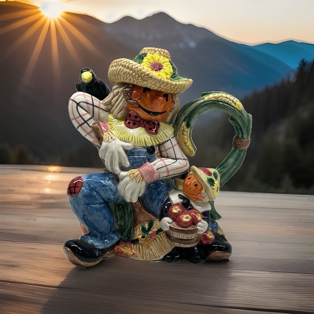 Fritz and Floyd Teapot Scarecrow Jack-o-Lantern Halloween Fall Thanksgiving